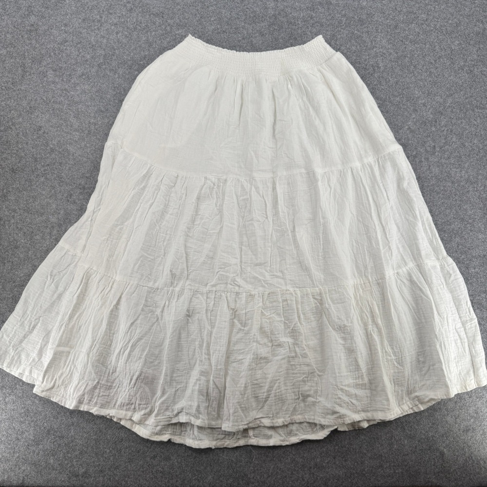 Blair Skirt Womens PS B13155 White Tiered Smocked Cotton Gauze EUC